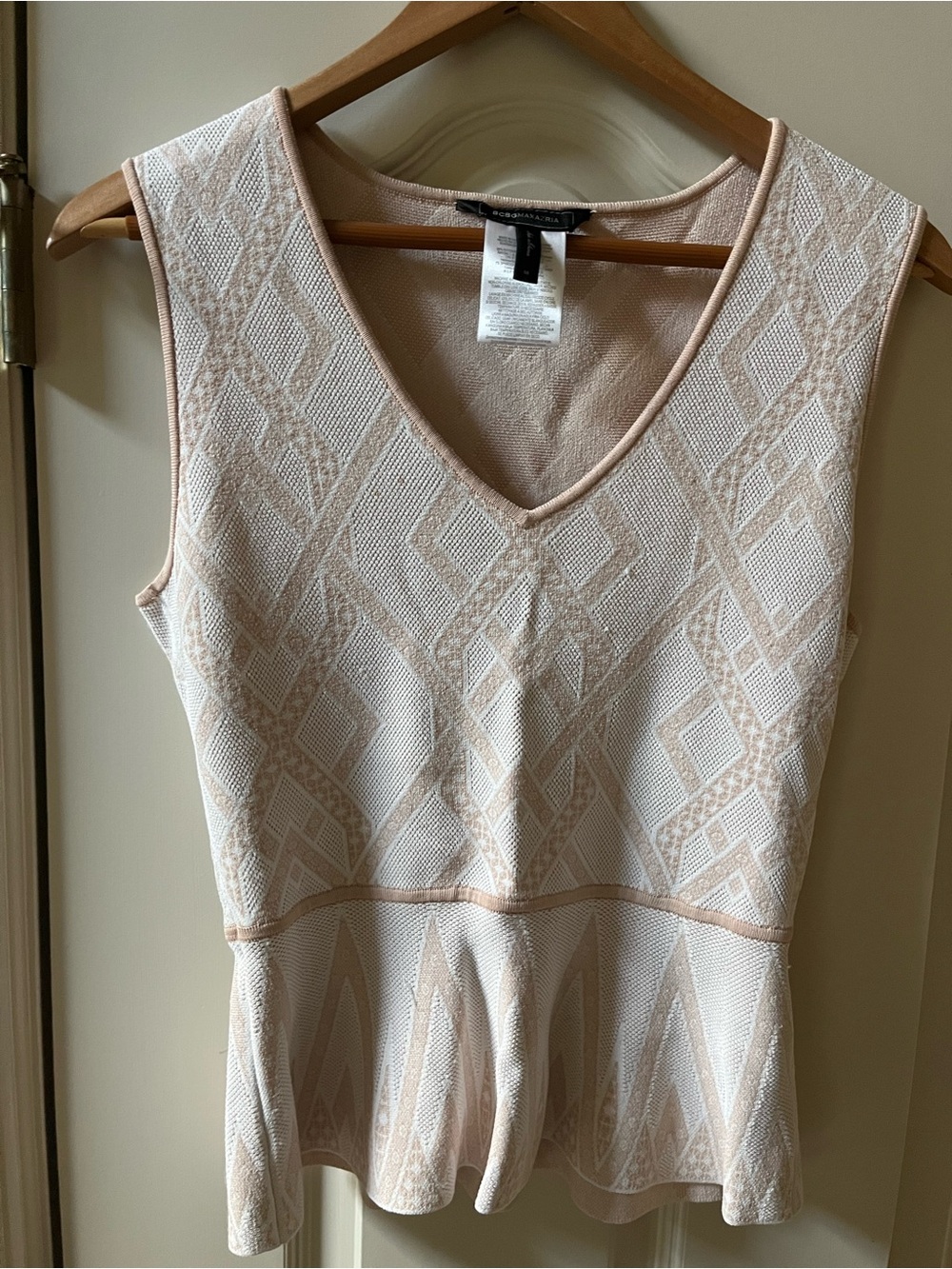 BCBGMAXAZRIA Alonya Pointelle Jacquard Knit Peplum Top - Size Medium